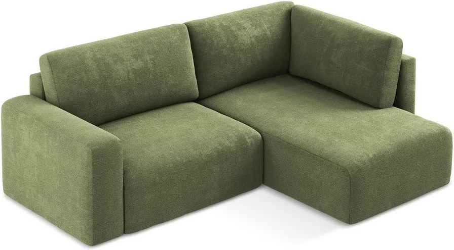 Зелен шенилов сгъваем/с място за съхранение ъглов диван (десен ъгъл/L форма) Kona – Makamii