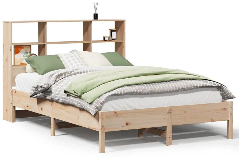3322870 vidaXL Легло с етажерка за книги, без матрак, 140x200 см, бор масив