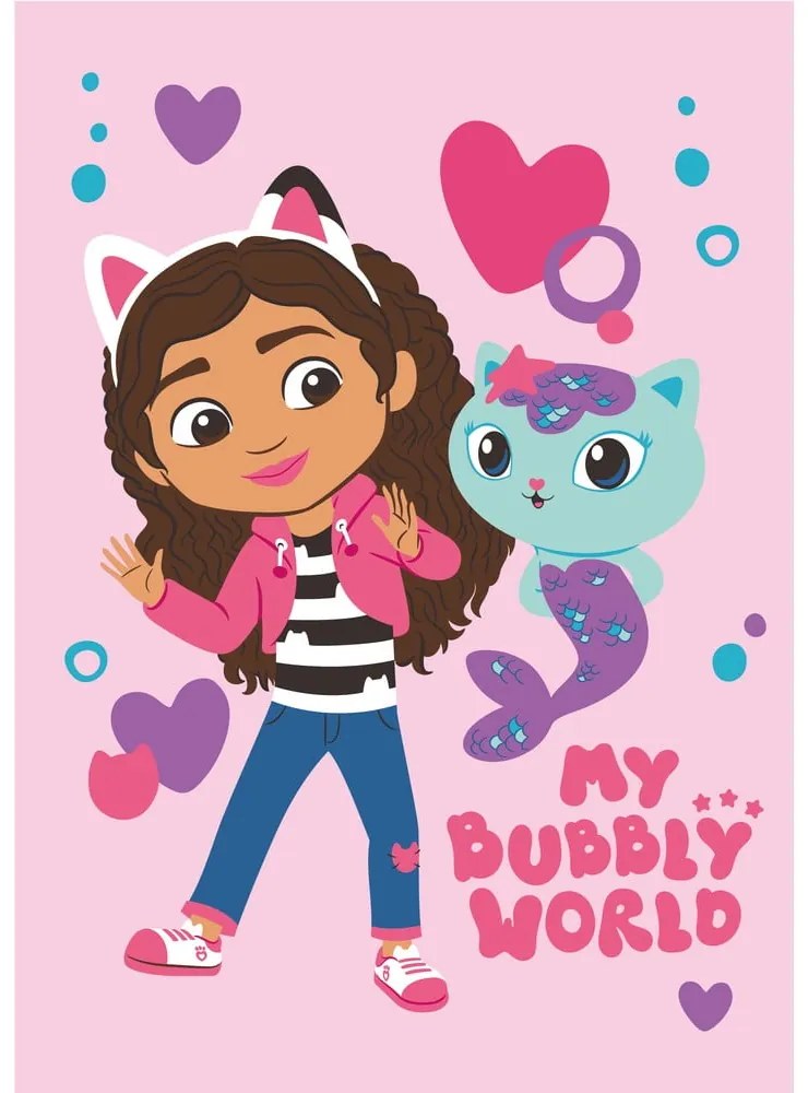 Розово детско одеяло от флийс 100x150 cm Gabby's Dollhouse "Bubbly World" – Jerry Fabrics