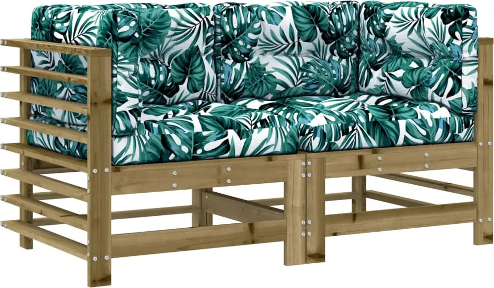 825687 vidaXL Ъглови дивани с възглавници 2 бр сиви импрегнирано борово дърво