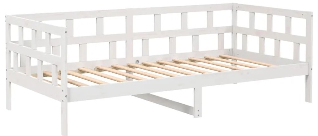 820208 vidaXL Дневно легло без матрак, бял, борово дърво масив, 90x200 см