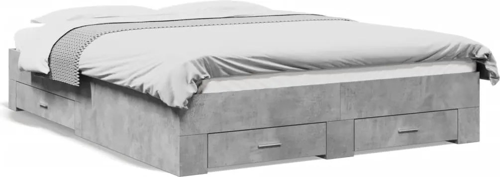 3280380 vidaXL Рамка за легло с чекмеджета, бетонно сива, 150x200 см