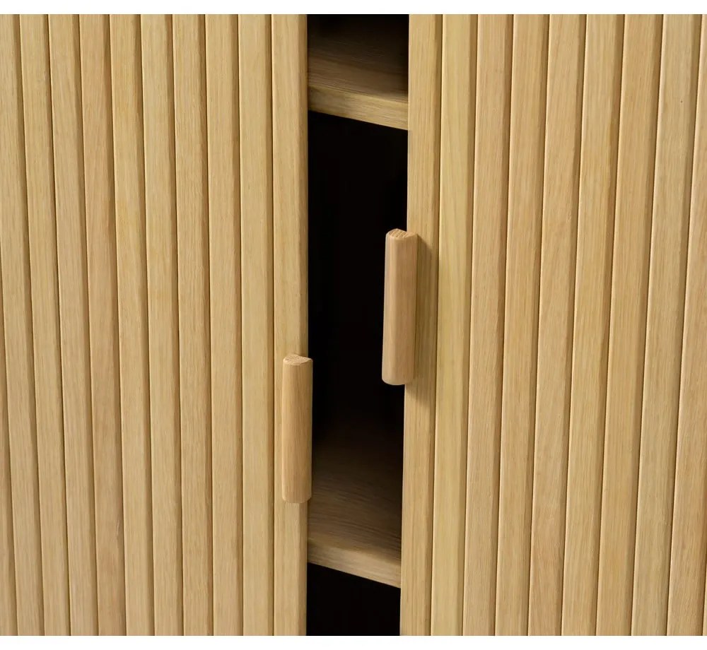 Шкаф в дъбов декор с плъзгащи се врати в естествен цвят 113x90 cm Cavo - Unique Furniture