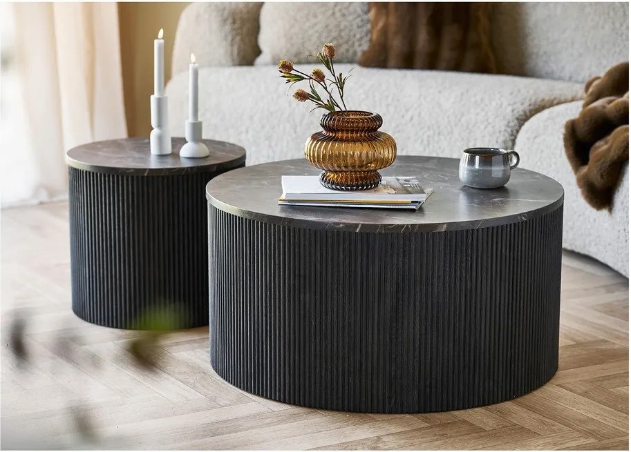 Тъмнокафява кръгла масичка за кафе с плот от имитация на мрамор ø 80 cm Rota – House Nordic