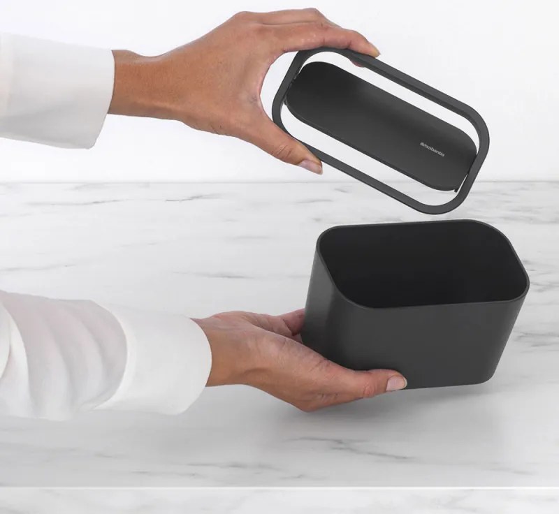 Кошче за отпадъци за баня Brabantia MindSet 1005688, Минерално покритие, Люлеещ се капак, Тъмносив