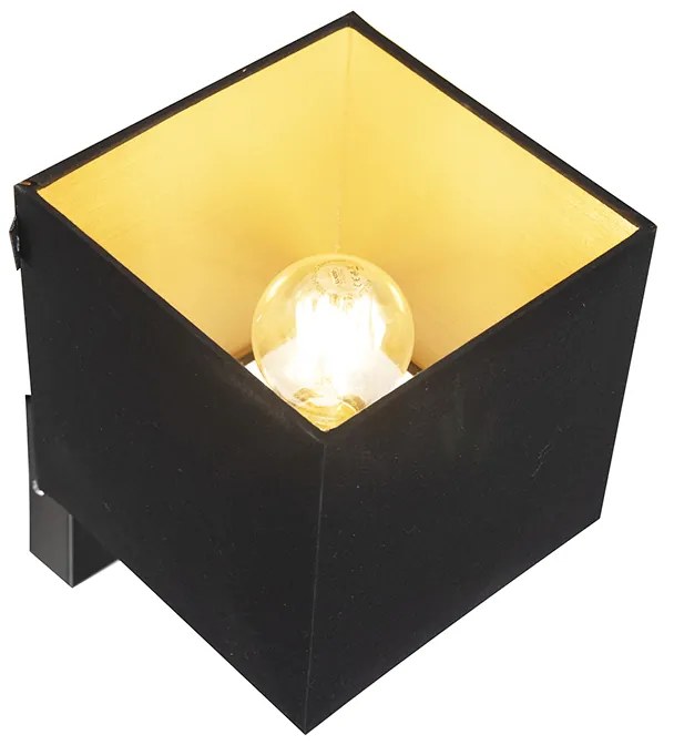 Стенна лампа черна с USB и квадратен черен абажур - Combi 1