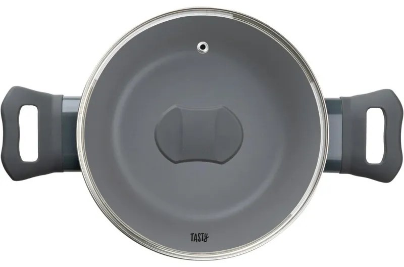Тенджера със стъклен капак Tasty 678536, 20 см, 2.5 л, Индукция, Алуминий, Незалепващо покритие, Сив
