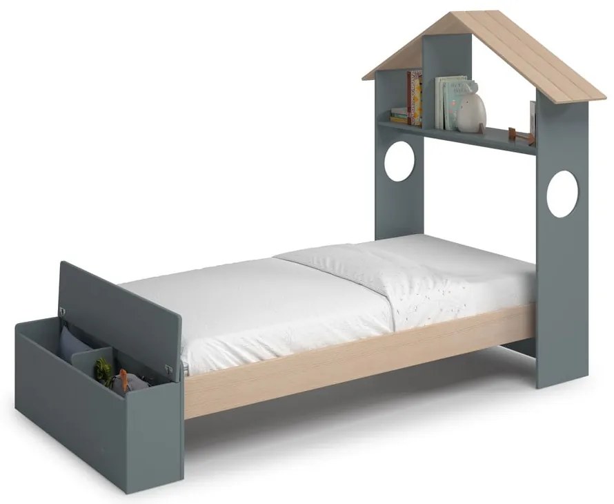 Къща детско легло 90x190 cm от декор от бор с място за съхранение с включена подматрачна рамка в естествен цвят/сиво-зелено Odessa – Marckeric