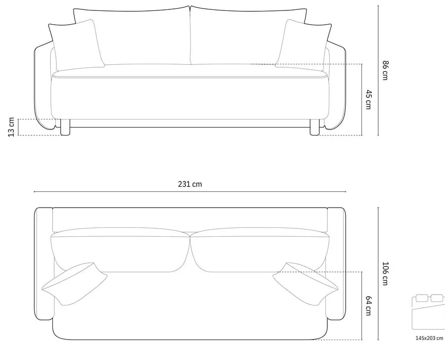 Кремав разтегателен диван с място за съхранение 231 cm Elen – Micadoni