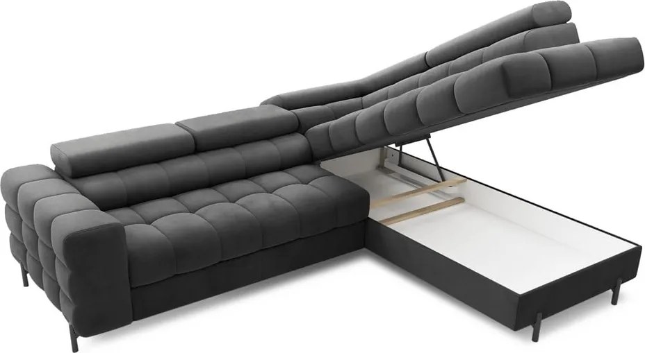 Тъмносив кадифен разтегателен ъглов диван с място за съхранение (десен ъгъл L форма) Ferucce – ELTAP