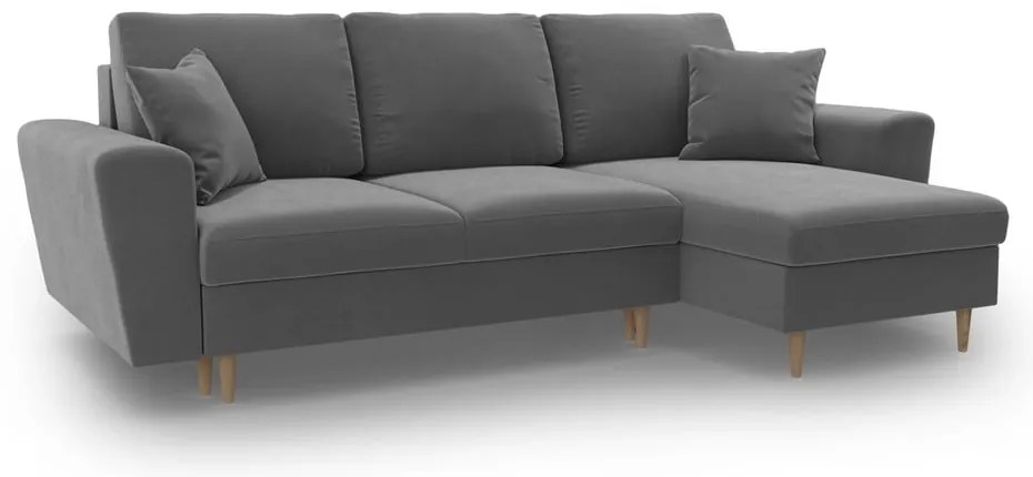 Светлосив кадифен разтегателен ъглов диван с място за съхранение Kyoto – Cosmopolitan Design