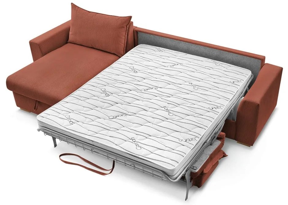 Разтегателен ъглов диван от рипсено кадифе в тухлен цвят (променлив) Augustin – Bobochic Paris