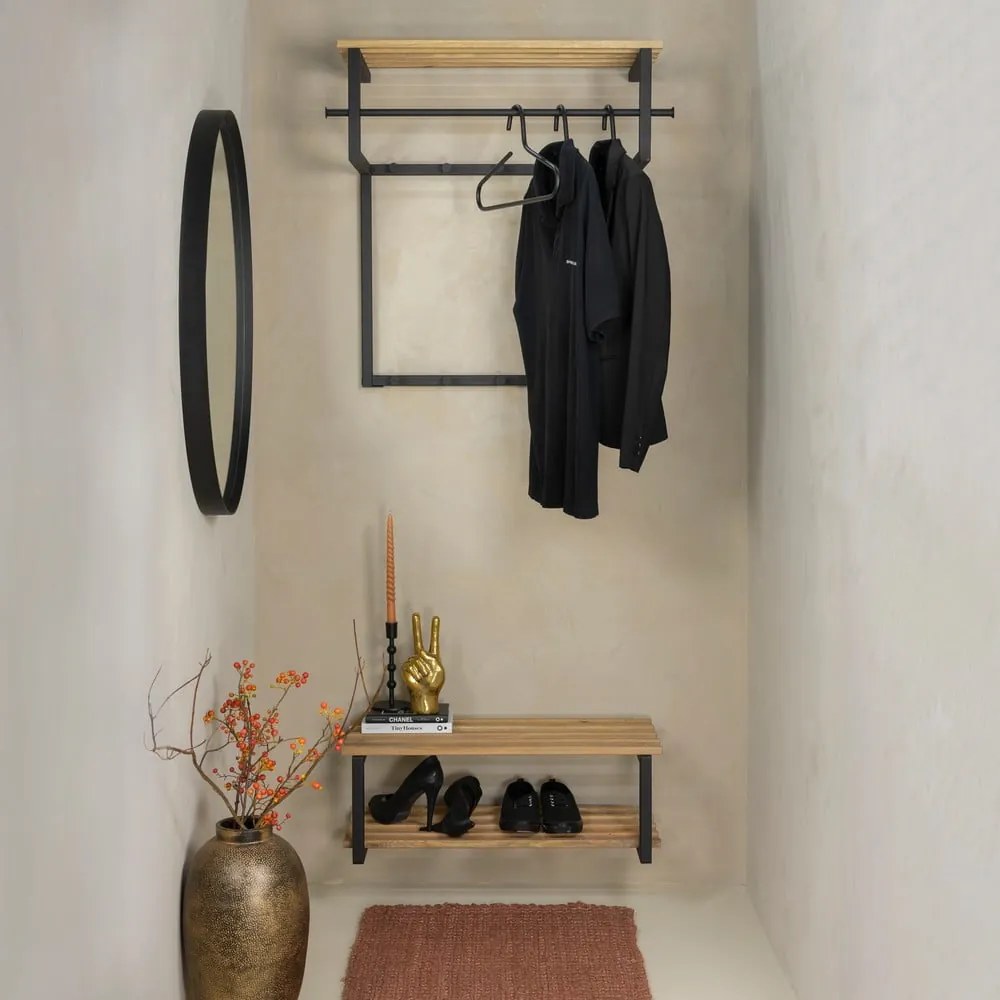 Черна/в естествен цвят метална стенна закачалка с рафт 76 cm Rizzoli – Spinder Design