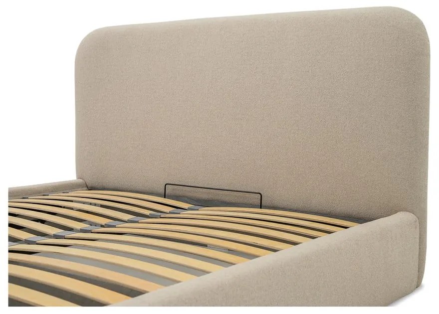 Бежово тапицирано двойно легло с място за съхранение с включена подматрачна рамка 140x190 cm Sea – Scandic