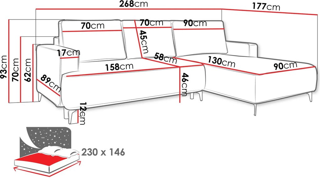 Ъглов диван Lavar-Сиво-Ляв