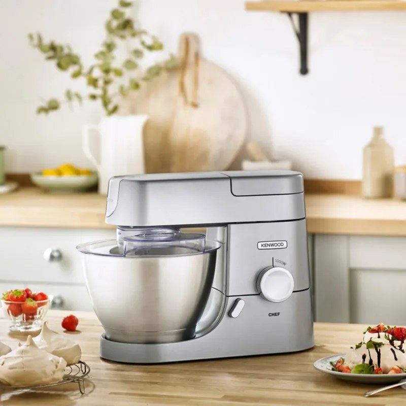 Планетарен миксер Kenwood Chef KVC3100S, 1000W, 4.6 л, 9 скорости, Пулс, Защита от прегряване, Сребрист