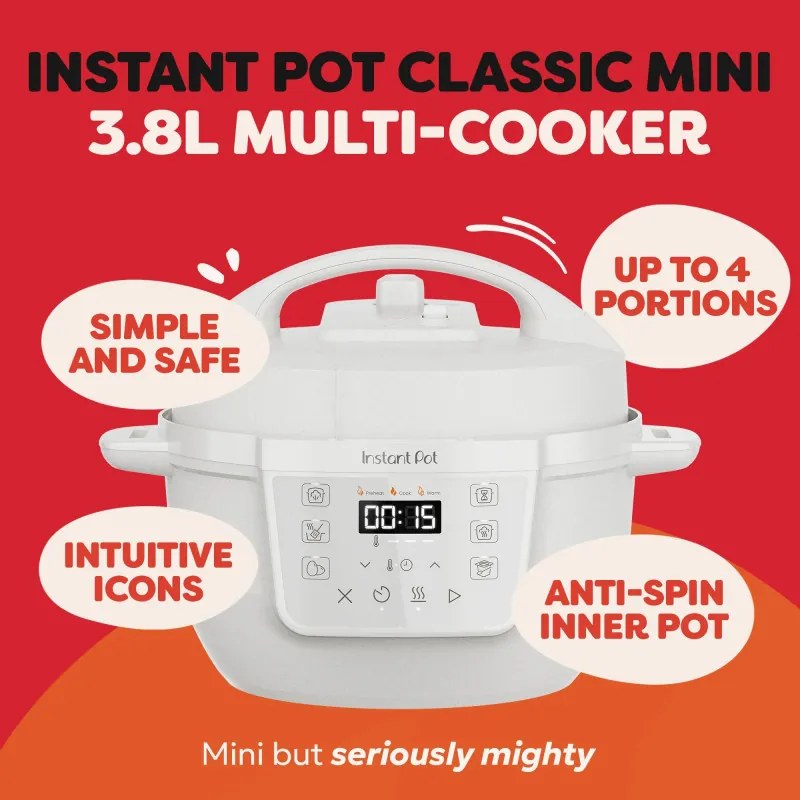 Мултикукър Instant Pot Classic Mini 140800801, 800W, 3.8 л, 7 програми, Favorite бутони, LCD дисплей, Неръждаема стомана, Бял