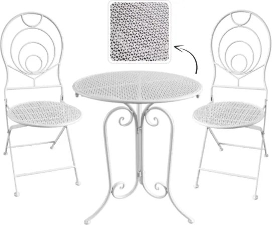 Метални градински мебели винтидж - градински комплект маса и 2 стола в бяло