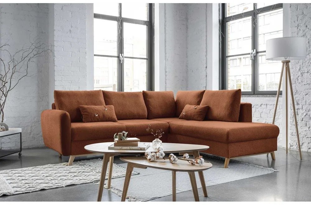 Оранжев ъглов разтегателен диван десен ъгъл Scandic Lagom - Miuform