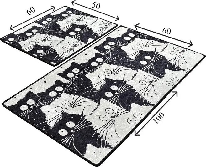 Черни/сиви килими за баня в комплект 2 бр. 60x100 cm White Cats – Foutastic