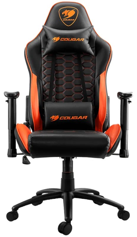 COUGAR OUTRIDER - Orange, Gaming Chair, Premium PVC Leather, Head and Lumbar Pillow, High Density Shaping Foam, Continuous 180º Reclining, Adjustable Tilting Resistancer, 2 Direction Adjustable armrest, Full Steel Frame, Class 4 Gas Lift Cylinder