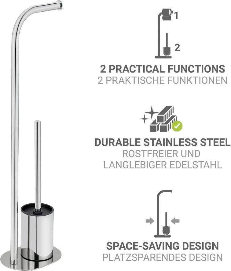 Стойка за тоалетна хартия четка за тоалетна от неръждаема стомана в блестящо сребрист цвят Levante – Wenko