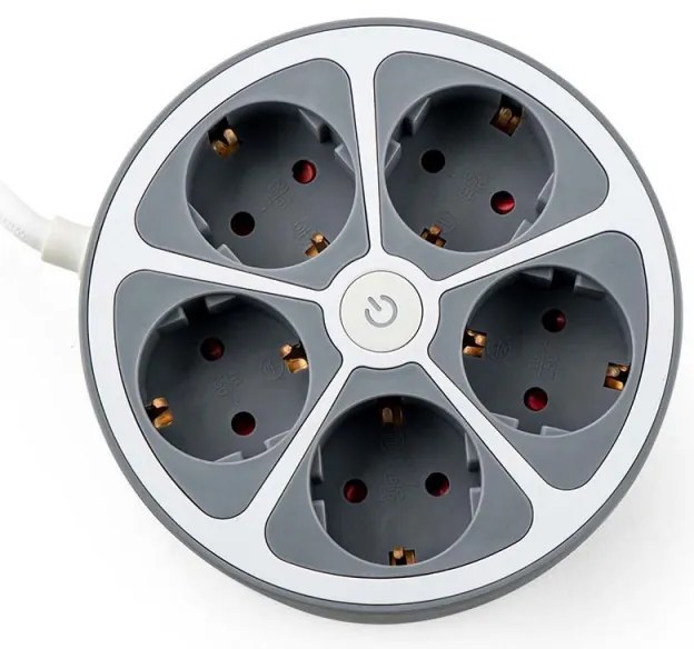 Раклонител кръг Muhler 1006181, 3680W, 5 гнезда, Ключ, H05VV-F, 1.5 м, IP20, 16A, Бял/сив