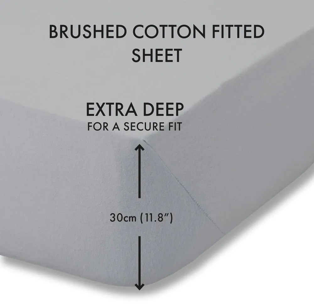 Сив еластичен фланелен чаршаф 150x200 cm Brushed – Catherine Lansfield