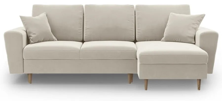 Бежов кадифен разтегателен ъглов диван с място за съхранение Kyoto – Cosmopolitan Design