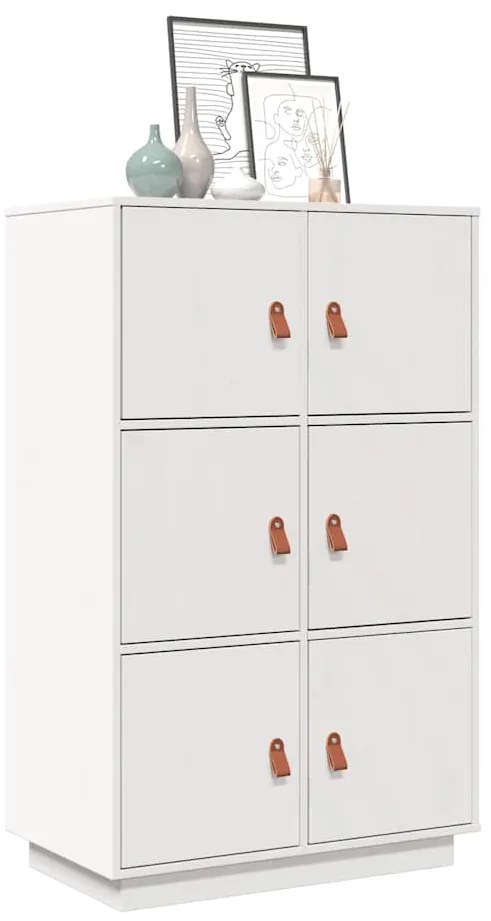 820173 vidaXL Висок шкаф, бял, 67x40x108,5 см, борово дърво масив