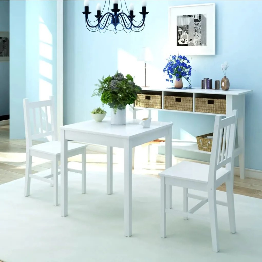 242955 vidaXL Комплект за трапезария, 3 части, бор, бял