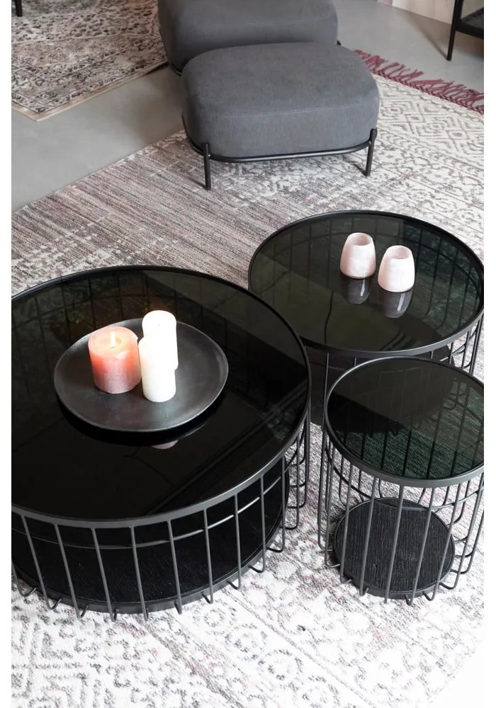 Черна масичка за кафе със стъклен плот, ø 60 cm Lance - White Label