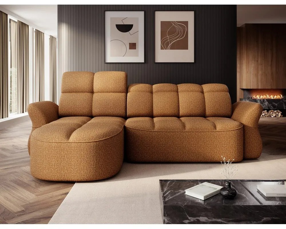 Жълт/кафяв кадифен сгъваем/с място за съхранение ъглов диван (ляв ъгъл) Beneth – ELTAP