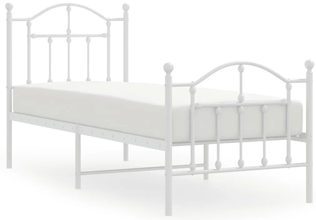 353496 vidaXL Метална рамка за легло с горна и долна табла, бяла, 75x190 см