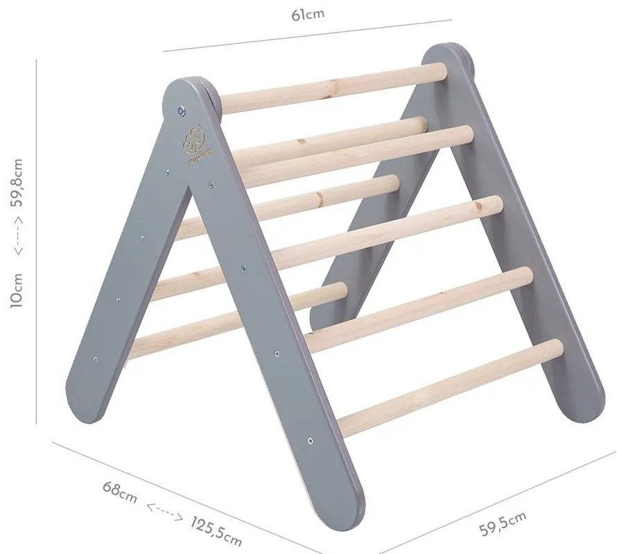 Сив пиклер триъгълник от масивен бор 60x60x60 cm Montessori – Meowbaby