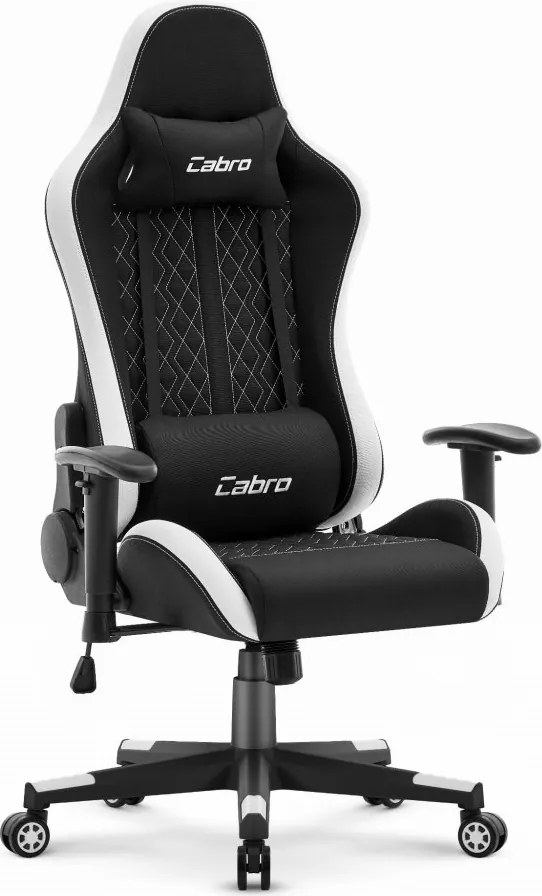 Геймърски стол CABRO C508 с облегалка, регулируема на 180°, и 2D подлакътници, с максимална товароносимост до 150 кг, в черно и бяло