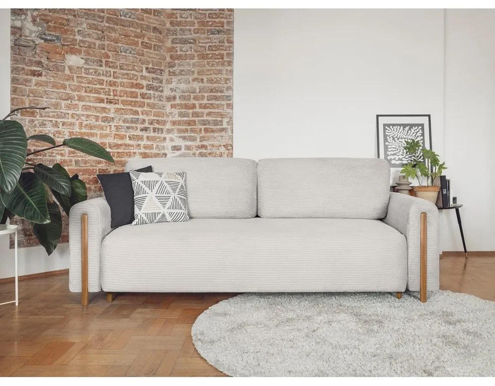 Бежов разтегателен диван с място за съхранение от рипсено кадифе 244 cm Arcadova – ELTAP