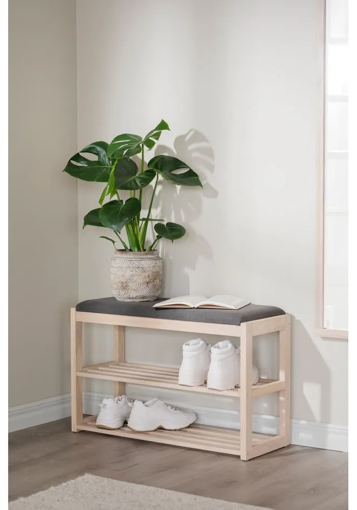 Черна стойка за обувки от масивен дъб за сядане Confetti – Rowico