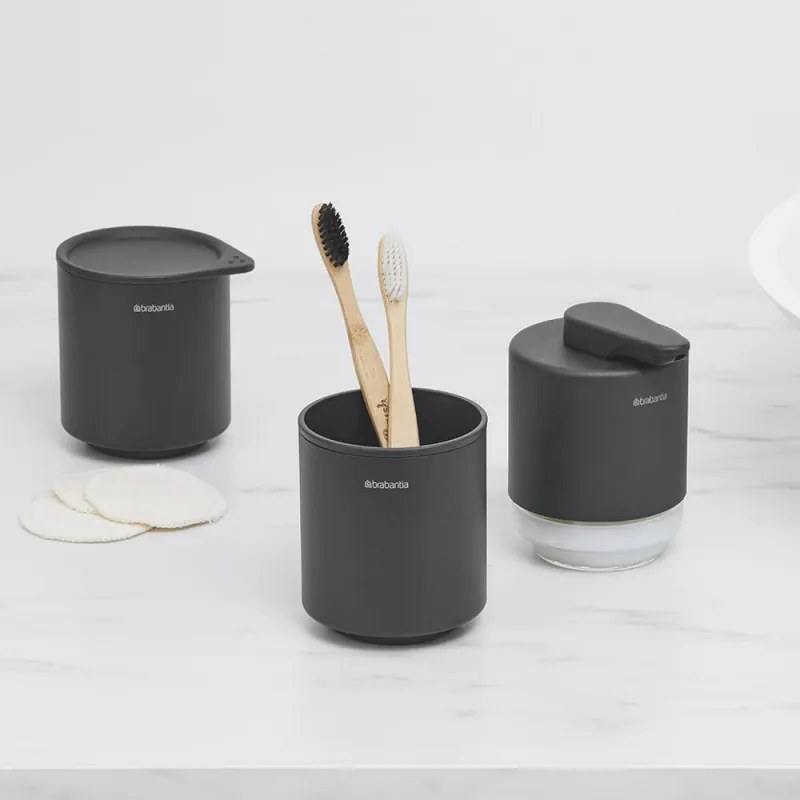Стойка за четки за зъби Brabantia MindSet 1005684, Лесно почистване, Широк отвор, Минерално покритие, Тъмносив