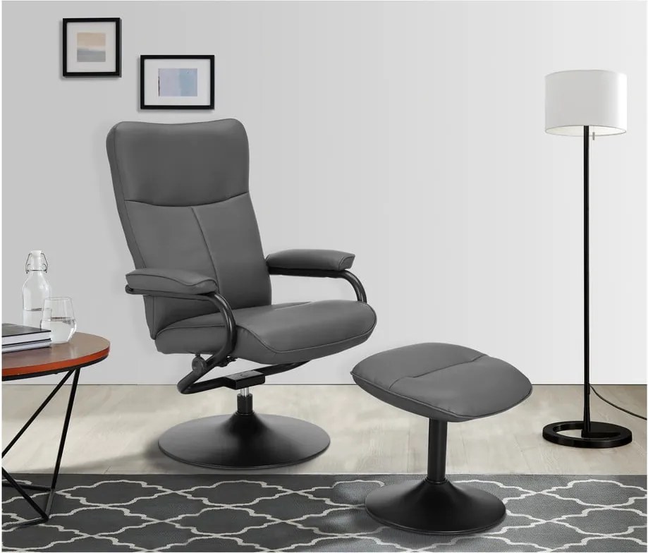 Сив релаксиращ фотьойл с табуретка от изкуствена кожа Istad – Støraa