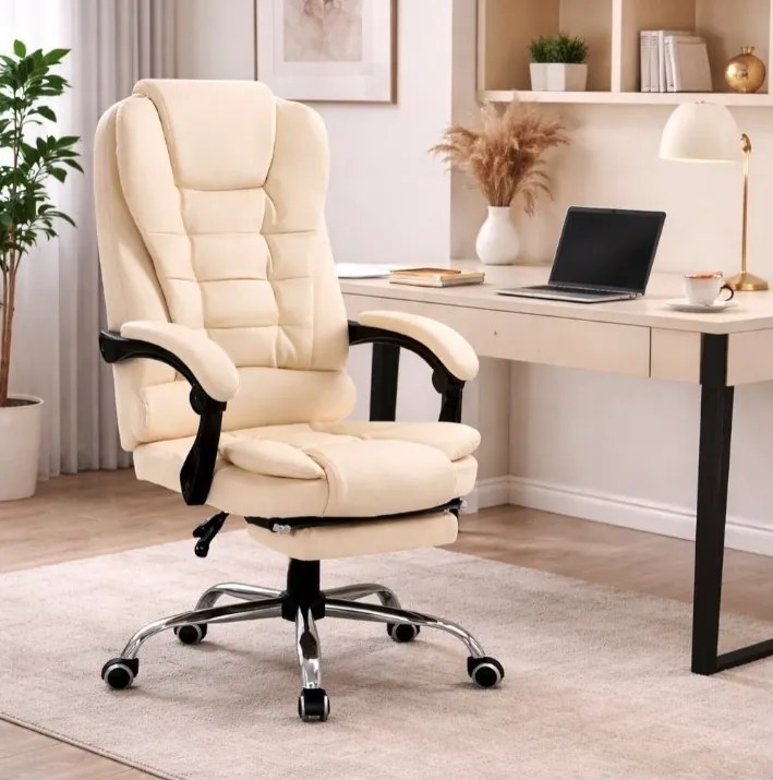 Офис стол BOSS с подложка за крака - кремава екокожа