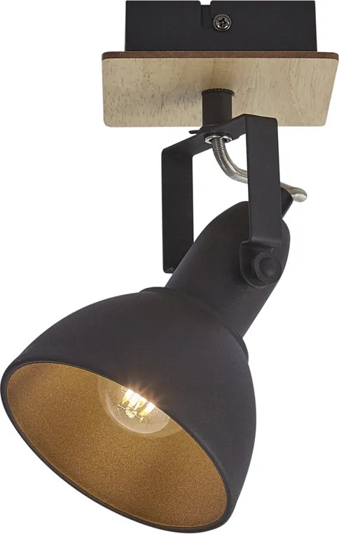 Индустриален прожектор черен с дърво, въртящ се и накланящ се - Jakub