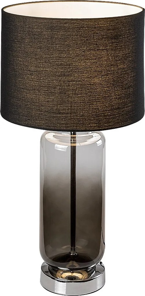 Rabalux Rien, настолна лампа, лампа от тонирано стъкло/метал със сив текстилен абажур, E27 1xMAX60W, В55см, Д27,5см, кабел: 150с