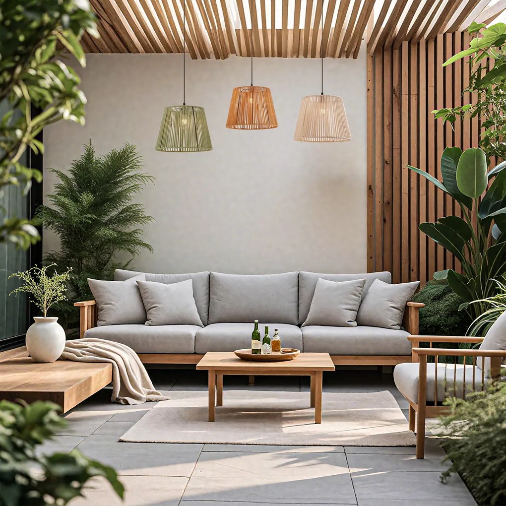 Външна висяща лампа черна с многоцветни въжени абажури 3-лампи IP44 - Cava Jayla