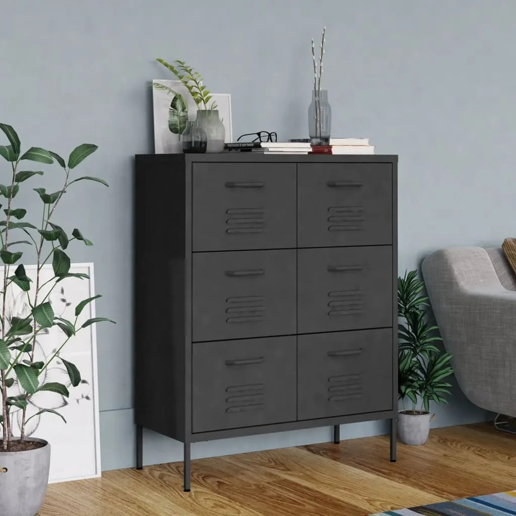 336150 vidaXL Шкаф с чекмеджета, антрацит, 80х35х101,5 см, стомана