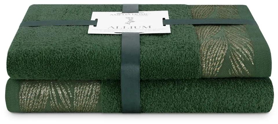 Зелени памучни хавлии и кърпи за баня в комплект от 2 бр. от тери Allium – AmeliaHome