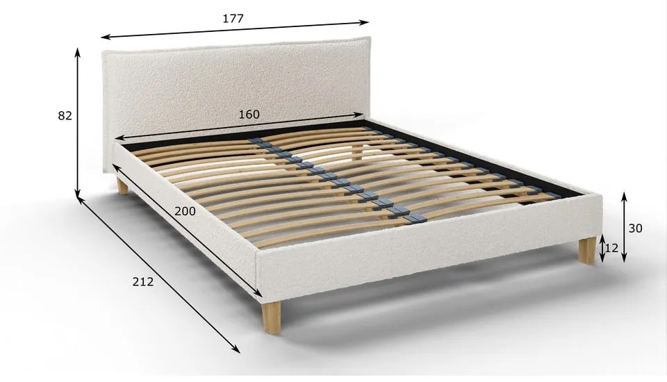 Кремаво тапицирано двойно легло с решетка 160x200 cm Tina - Ropez