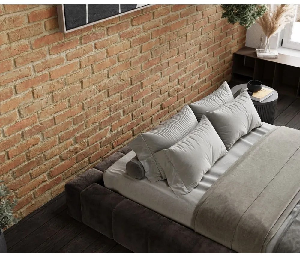 Кафяво тапицирано двойно легло с място за съхранение с включена подматрачна рамка 180x200 cm Aruba L – Maison de Rêve