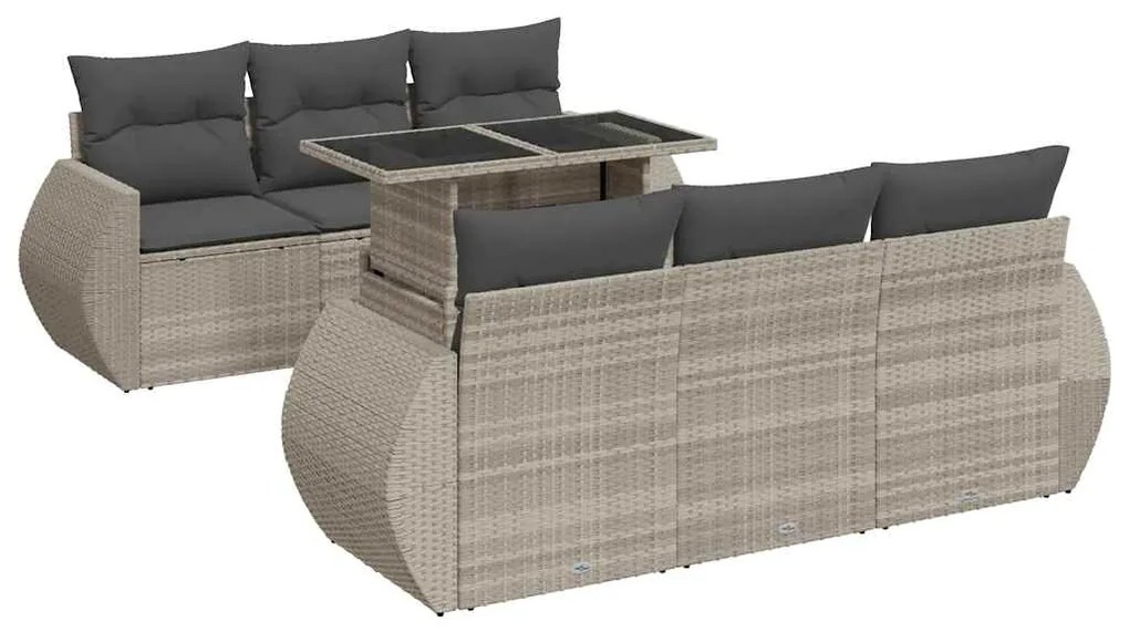 3326583 vidaXL Градински комплект с възглавници, 7 части, светлосив полиратан