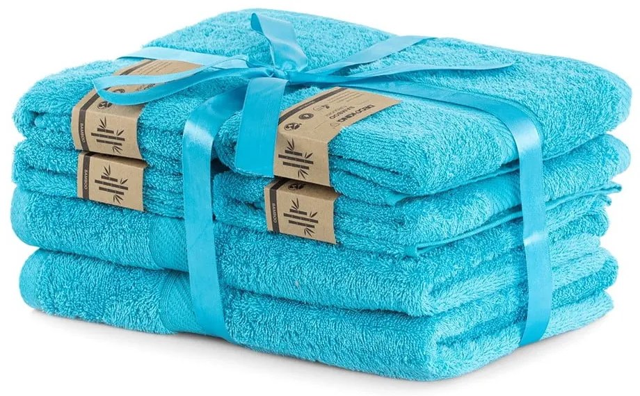 Сини хавлии и кърпи за баня в комплект 6 бр. със смес от бамбук от тери Bamby – DecoKing